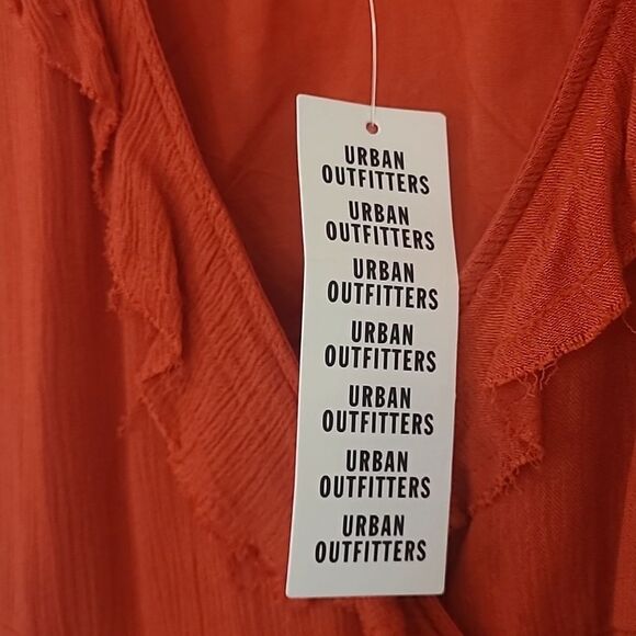 UO Kimchi Blue Ruby Wrap Dress V-Neck Ruffles Red Size L - Picture 10 of 15